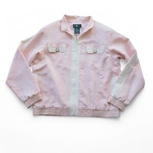 Hunt Club Vintage 80s 90s Silk Full Zip Jacket Pale Pink / Cream Women's M